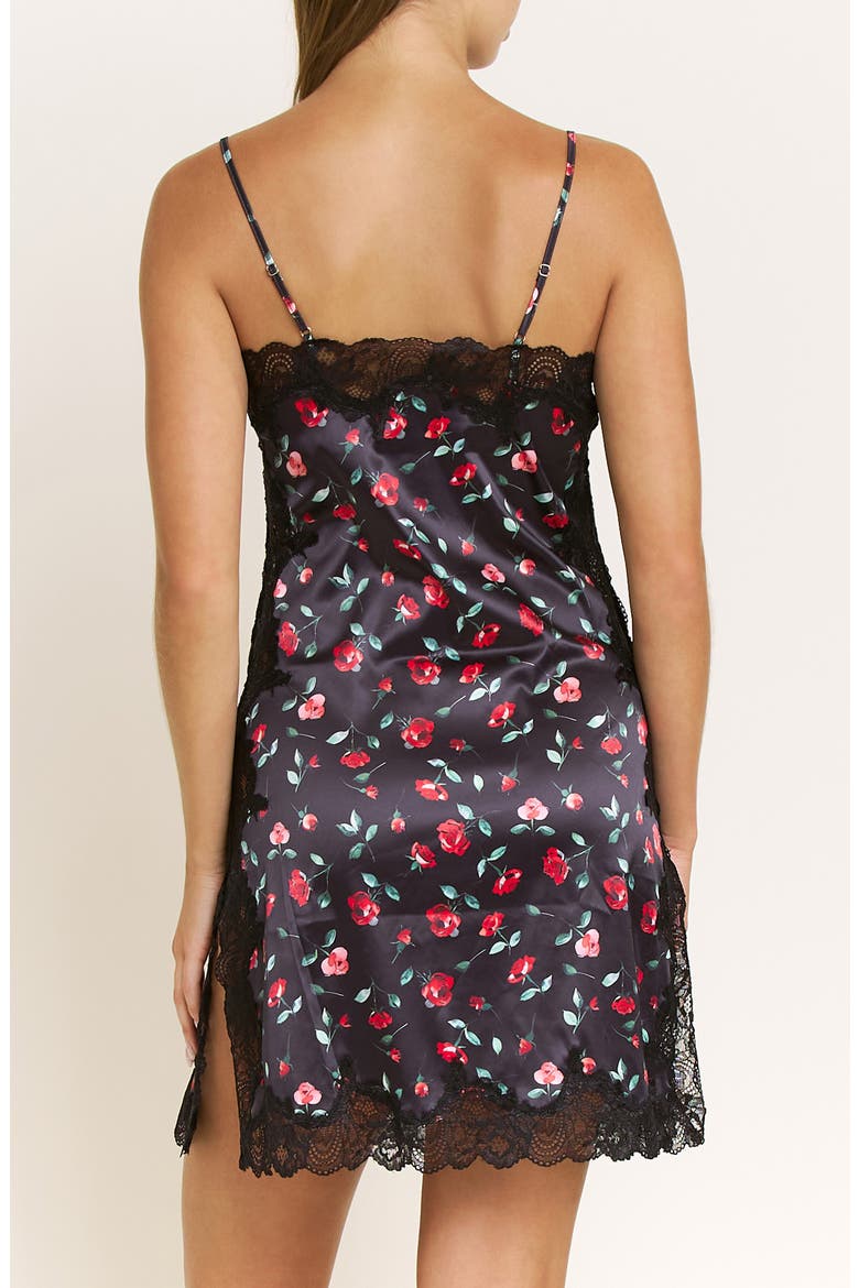Garden of Eden Lace Trim Satin Chemise, Alternate, color, DARK ROSES