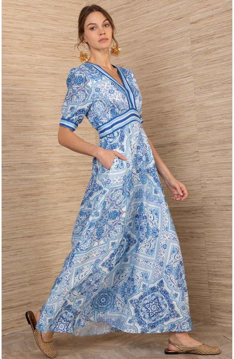 Hale Bob Ginevra Linen Maxi Dress, Alternate, color, Blue