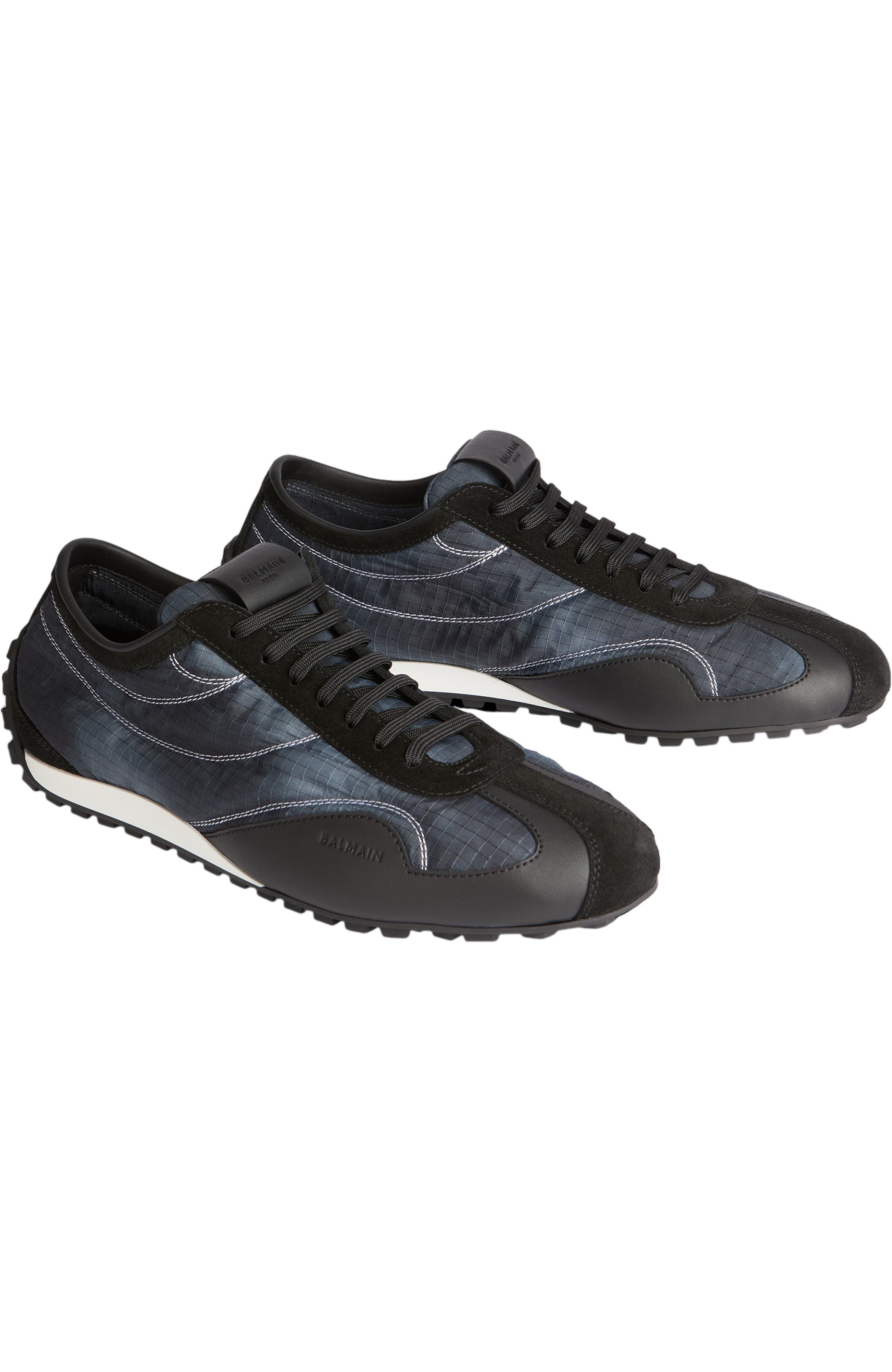 Racing Low trainers in nylon and leather, Main, color, black