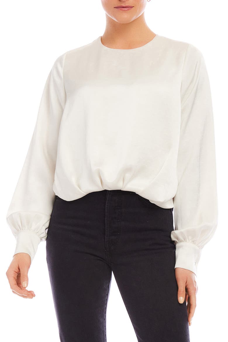 Long Sleeve Blouson Satin Top, Main, color, CREAM
