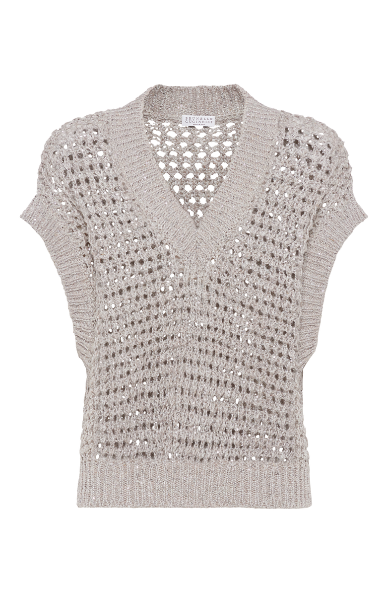 Brunello Cucinelli Silk and linen rustic dazzling net sweater, Main, color, 