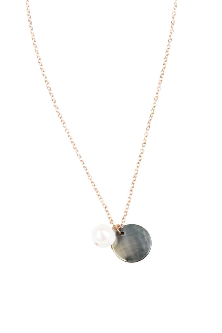 Mother-of-Pearl Round & Pearl Pendant Necklace, Main, color, Black