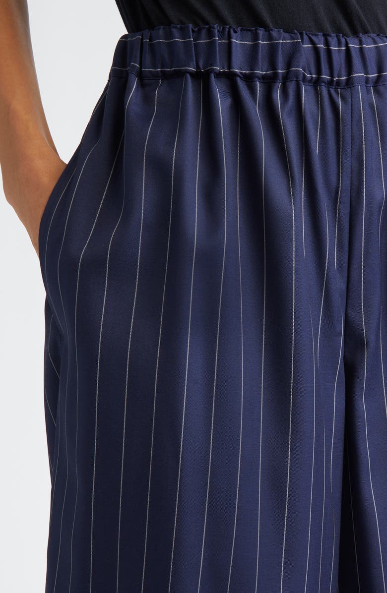 Comme des Garçons Pinstripe Wool & Silk Blend Wide Leg Pants, Alternate, color, Navy
