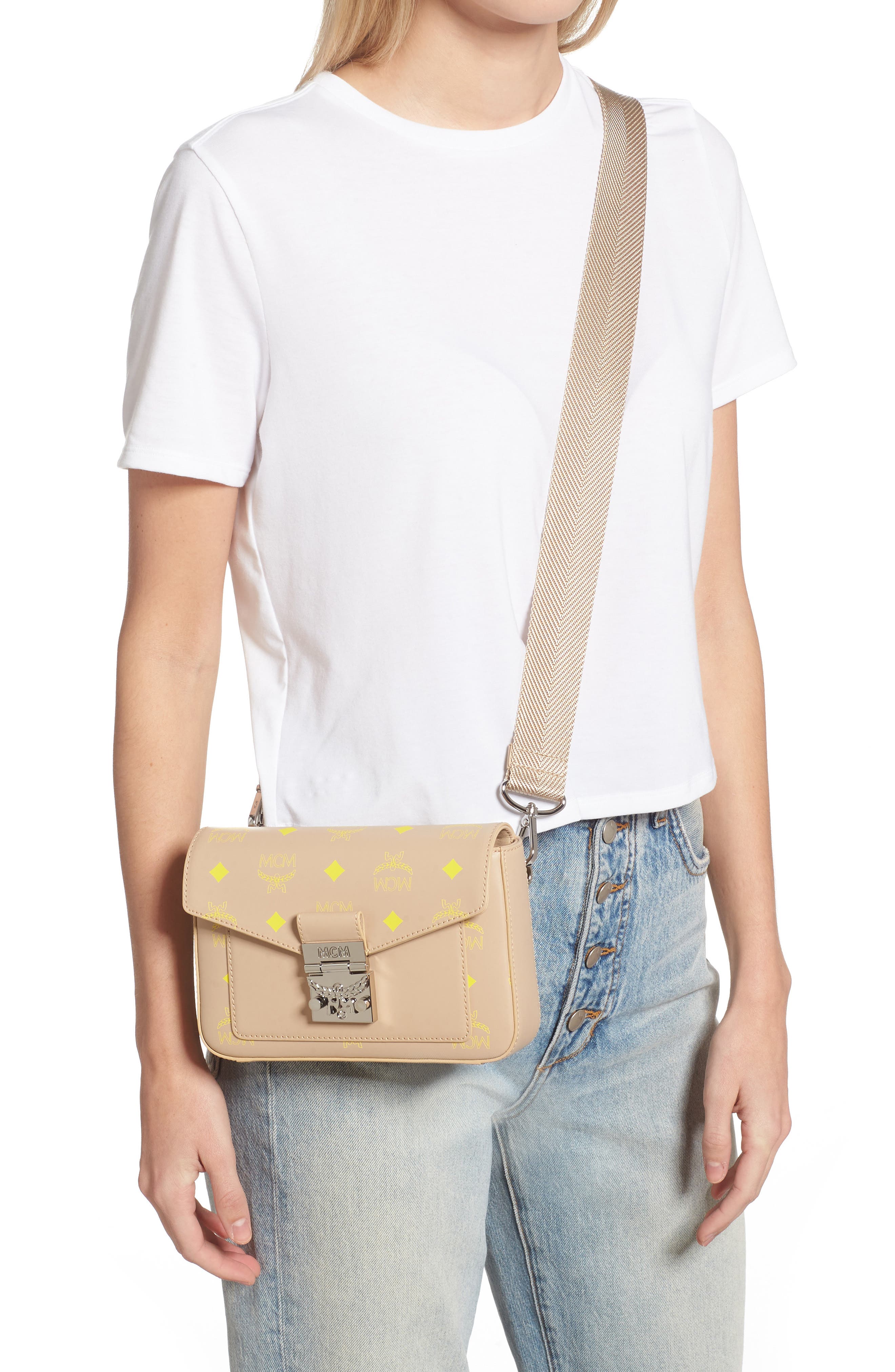 Color Splash Logo Water Repellent Small Crossbody Bag, Alternate, color, CROISSANT
