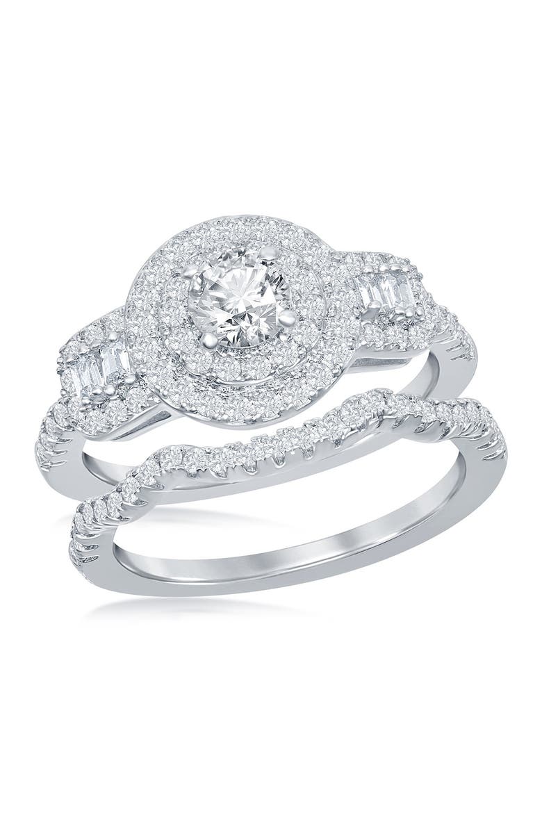 Sterling Silver CZ Engagement Ring & Wedding Band Set, Main, color, SILVER