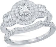 SIMONA Sterling Silver CZ Engagement Ring & Wedding Band Set