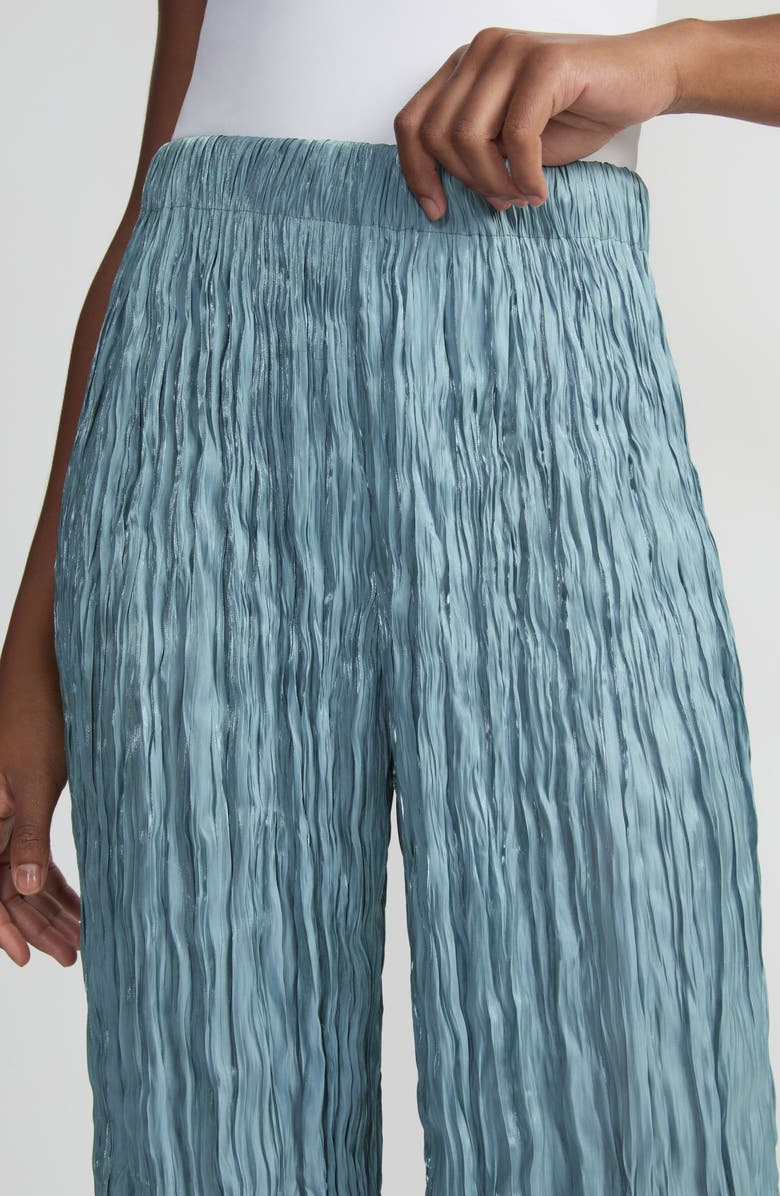 Lafayette 148 New York Parkside Plissé Satin Wide Leg Pants, Alternate, color, Lagoon Green