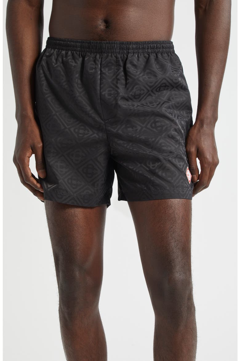 Diamond Logo Jacquard Swim Trunks, Main, color, BLACK