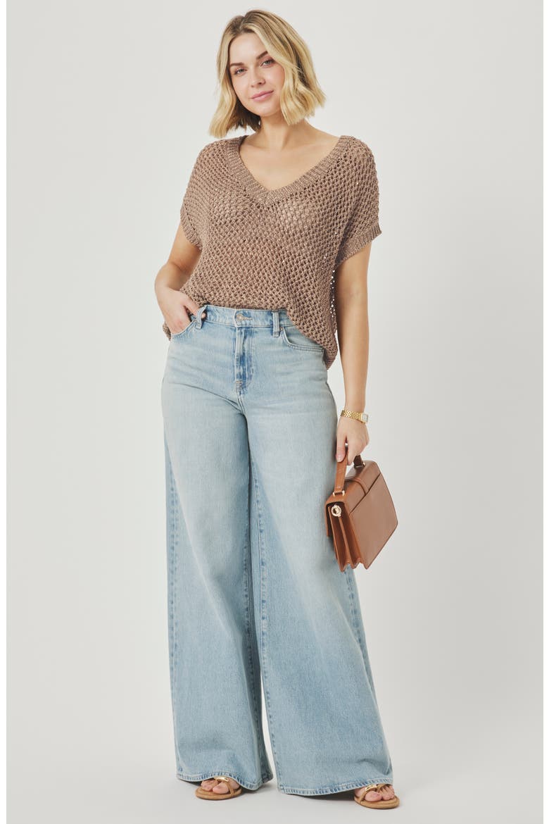 Nia Sequin Open Stitch Sweater, Alternate, color, WICKER BEIGE