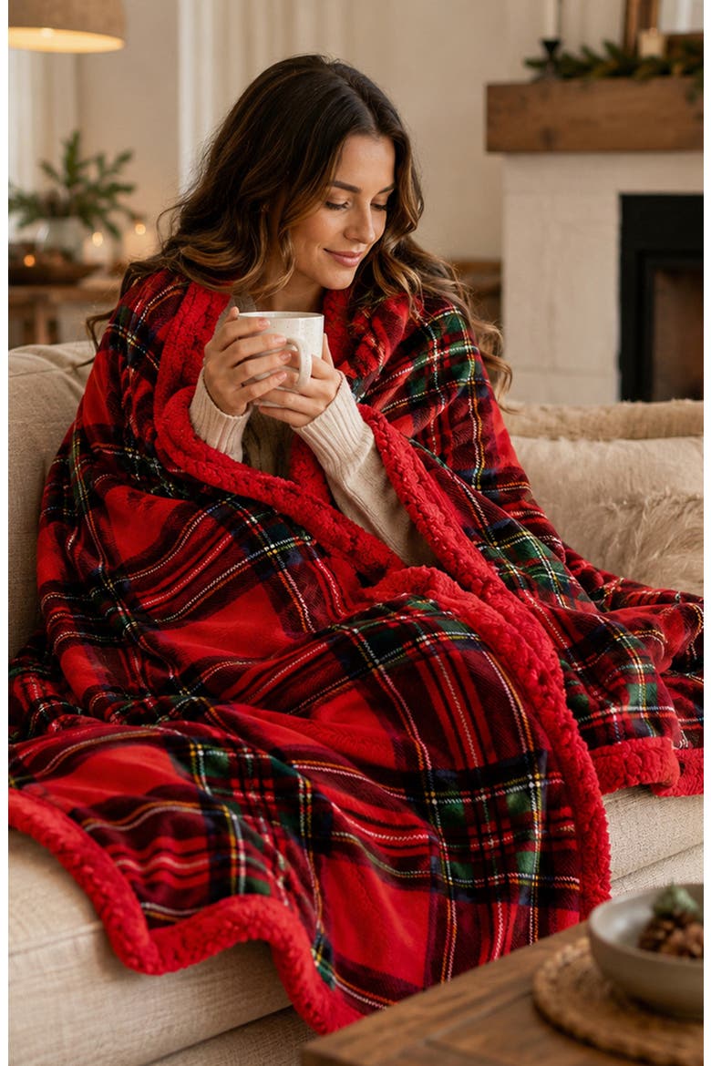 Christmas Poinsettia Throw Blanket, Alternate, color, RED