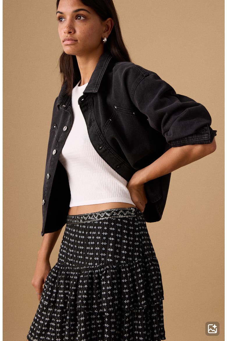 Print Sequin Layered Ruffle Miniskirt, Alternate, color, BLACK