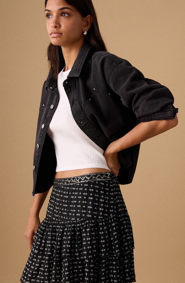 MANGO TEEN Print Sequin Layered Ruffle Miniskirt, Alternate, color, Black