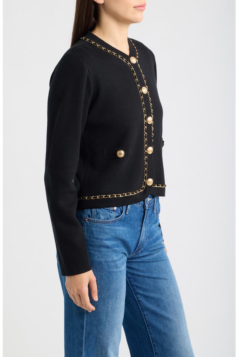 Chain Trimmed Knit Jacket, Alternate, color, BLACK
