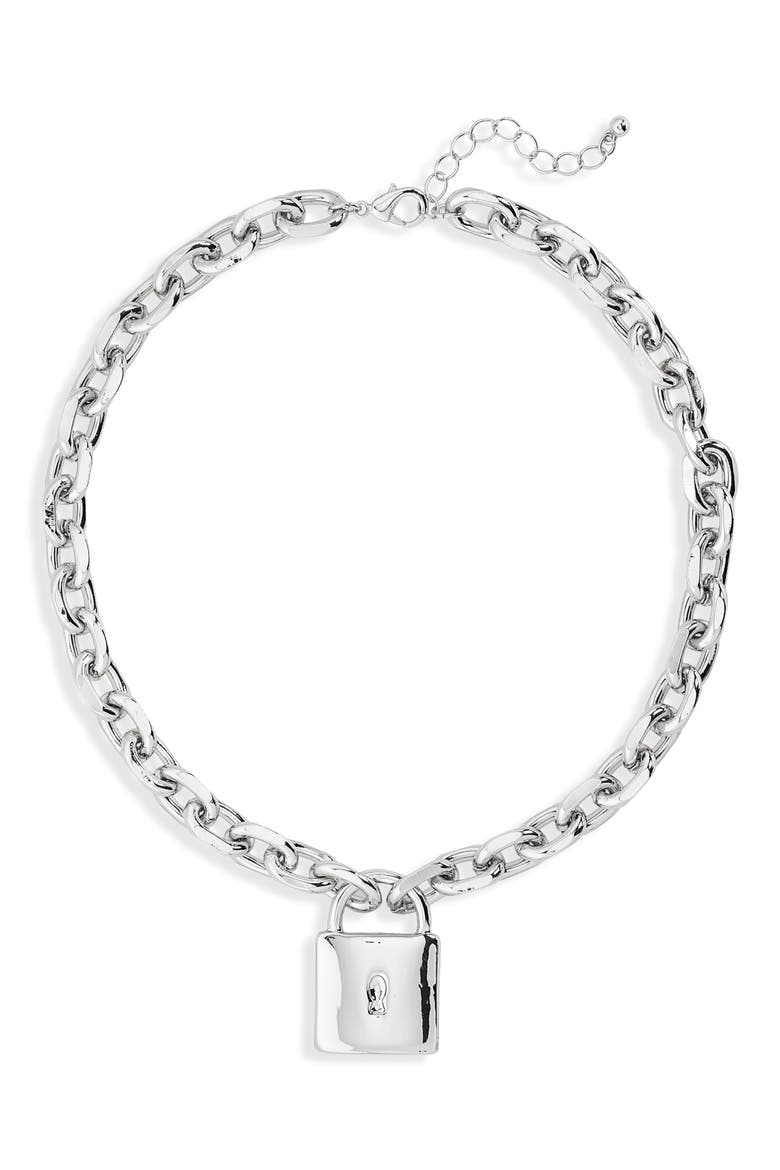 Chunky Chain Lock Pendant Necklace, Main, color, SILVER