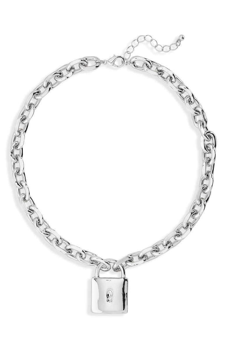 NORDSTROM RACK Chunky Chain Lock Pendant Necklace, Main, color, Silver