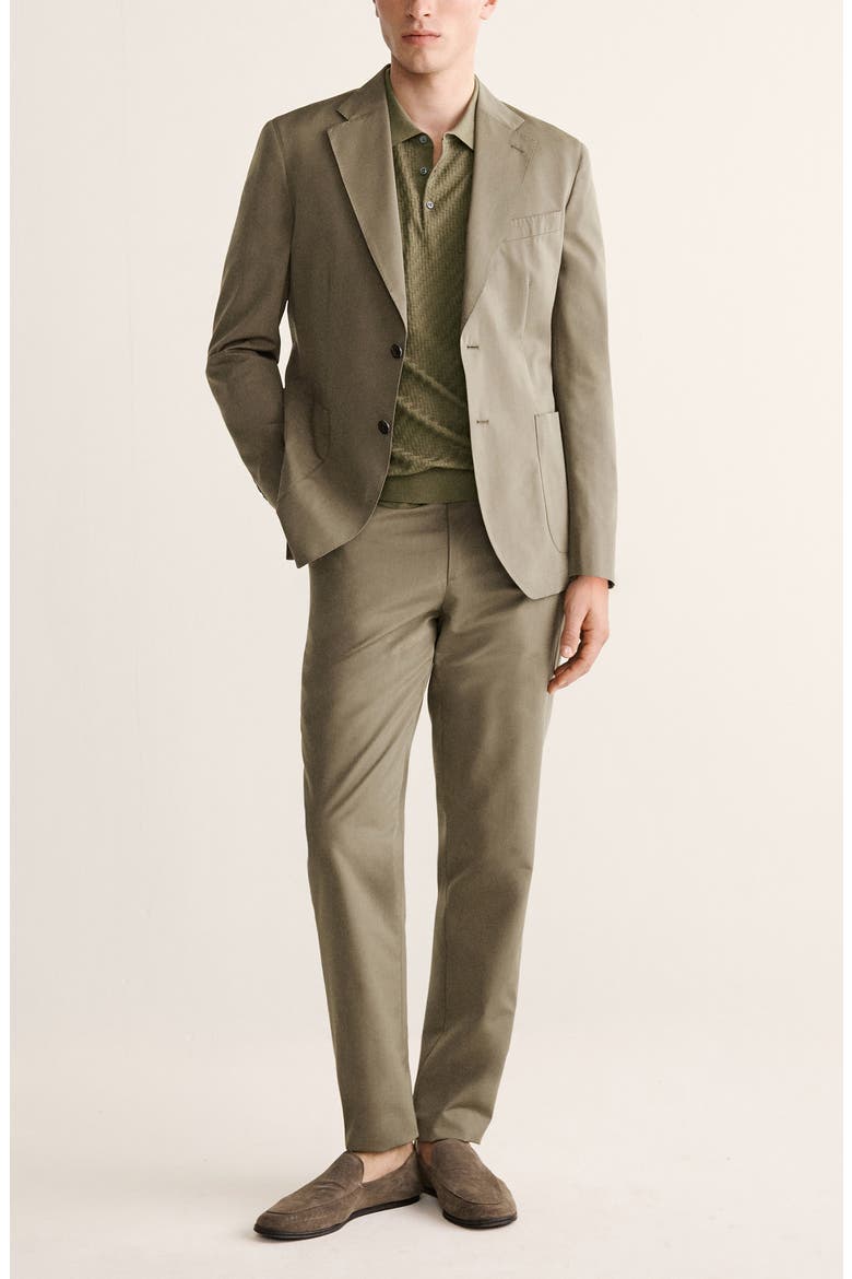 Slim Fit Flat Front Wool & Cotton Twill Pants, Alternate, color, KHAKI GREEN