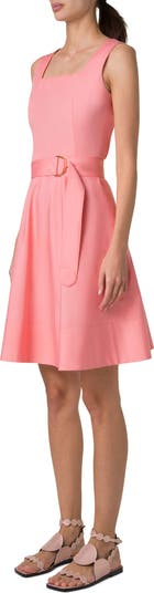 Belted Square Neck Cotton Fit & Flare Dress