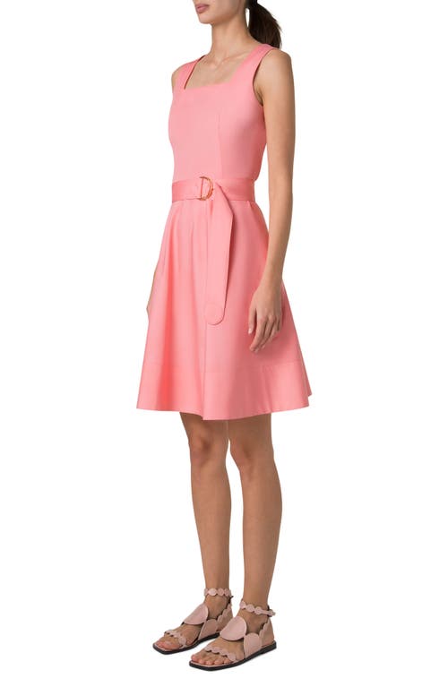 Akris Punto Belted Square Neck Cotton Fit & Flare Dress In 261 Pink