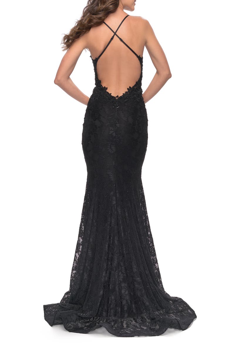 Exquisite Mermaid Lace Gown with Beaded Sheer Bodice, Alternate, color, Black