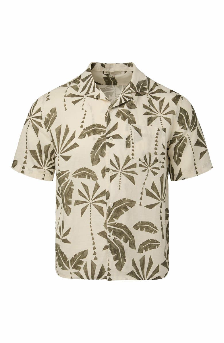 Onia Air Linen Vacation Shirt, Alternate, color, Olive Multi