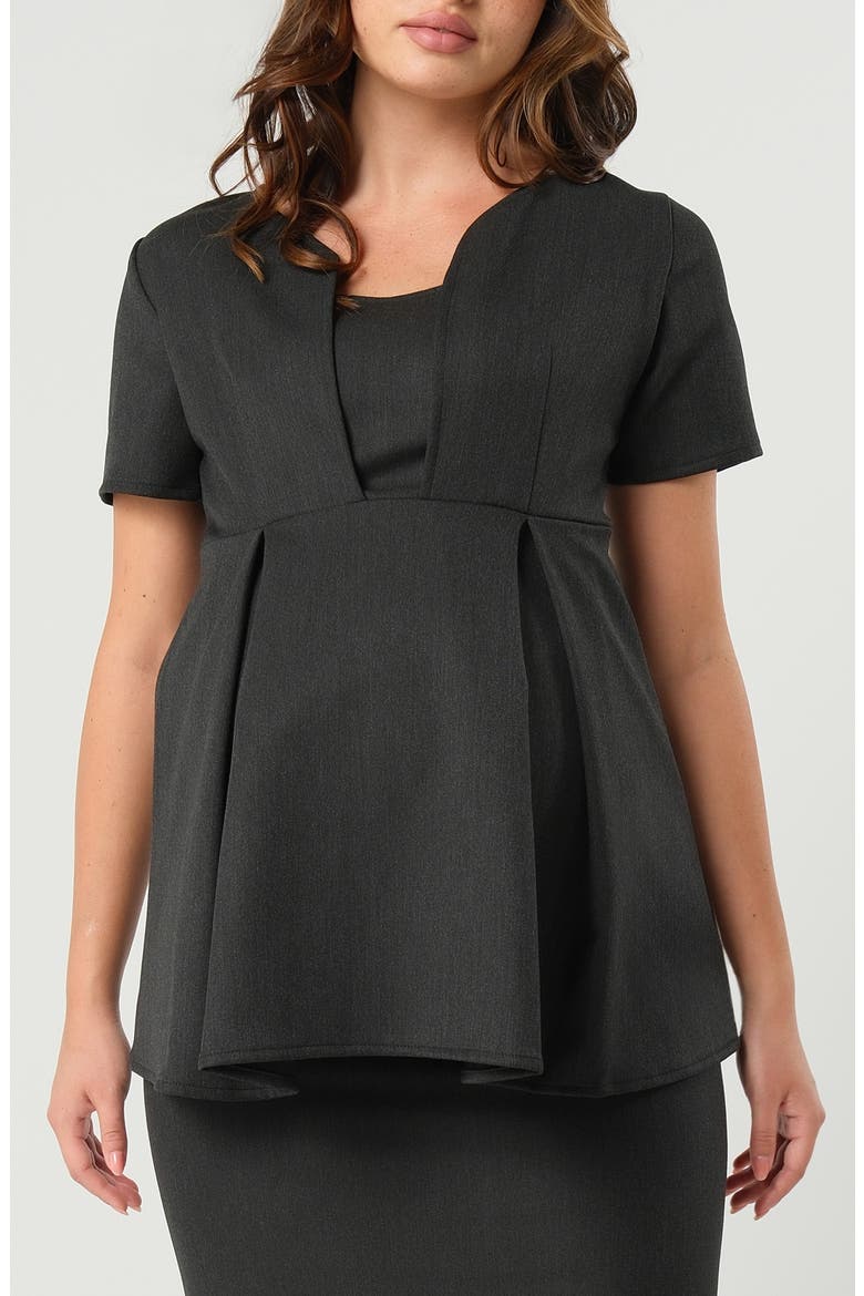Box Pleat Maternity/Nursing Top, Main, color, DARK GREY