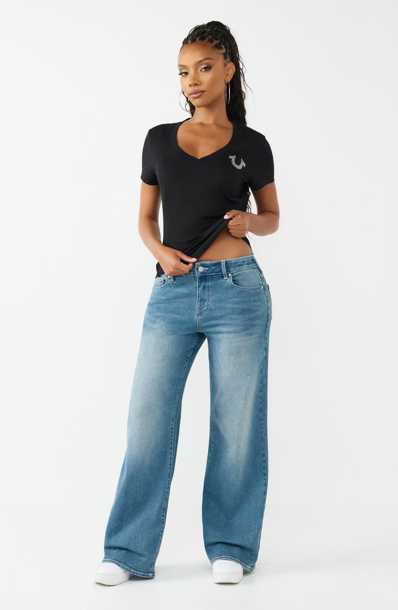 True Religion Crystal V-Neck Tee, Alternate, color, Jet Black