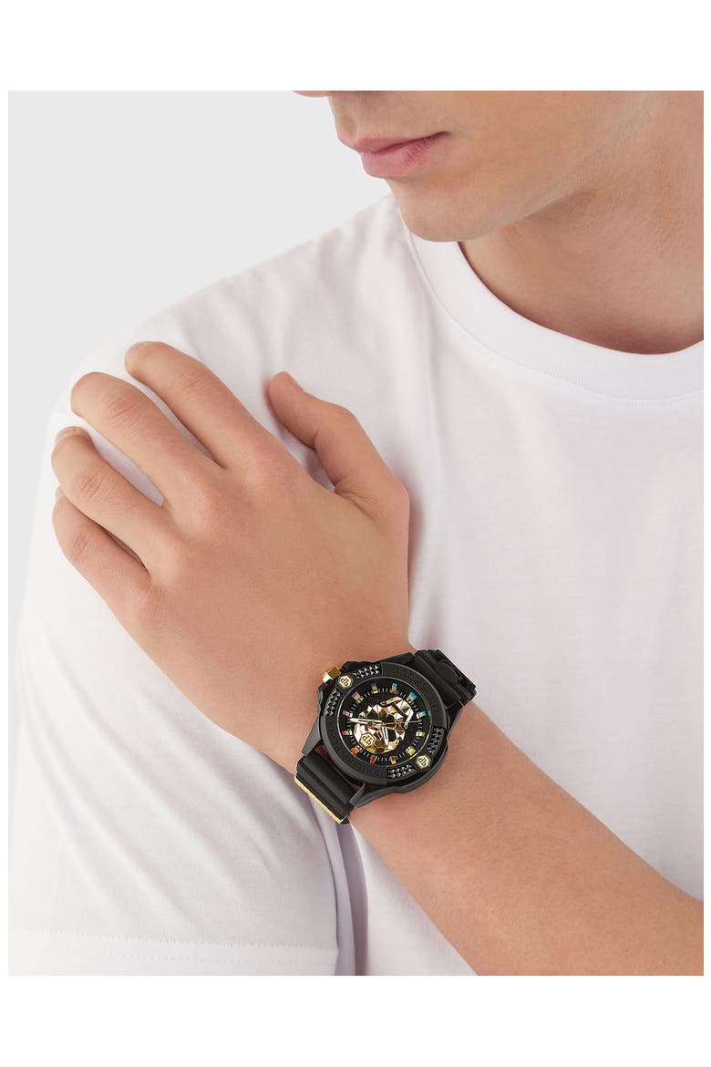 The $kull Silicone Strap Watch, 44mm, Alternate, color, BLACK ECO CERAMIC