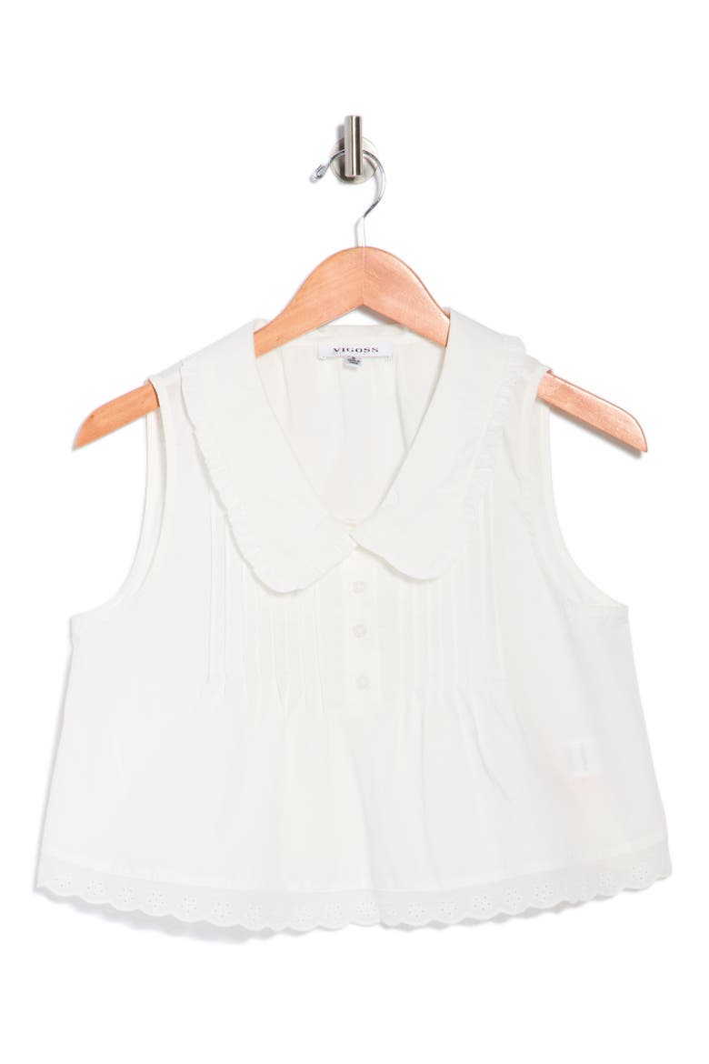 Eyelet Trim Crop Shell, Alternate, color, WHITE