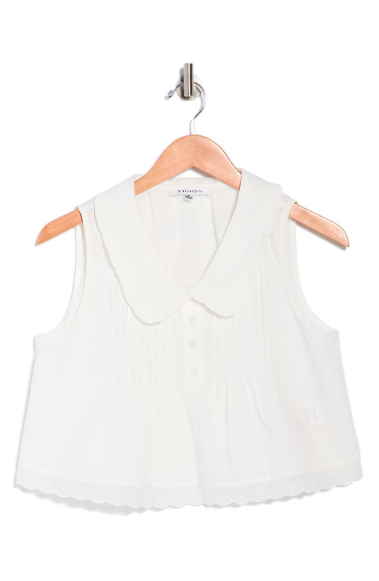Vigoss Eyelet Trim Crop Shell, Alternate, color, White