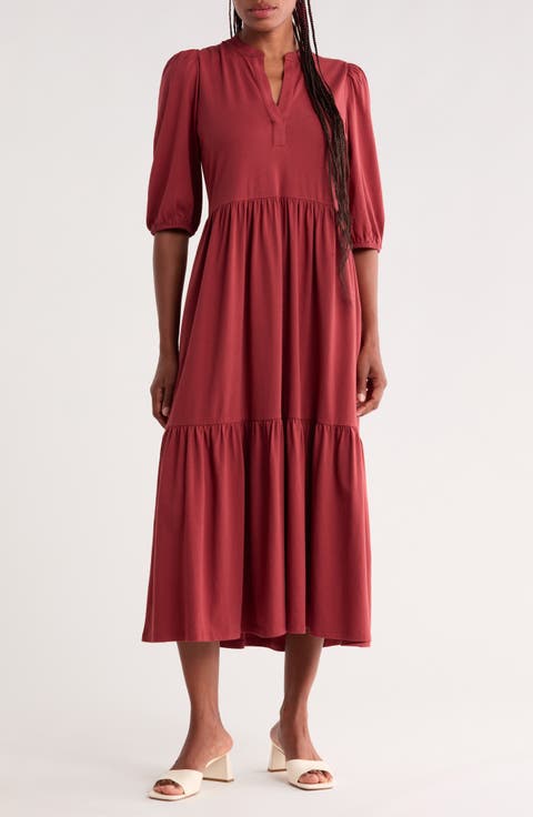 Three-Quarter Sleeve Knit Midi Dress