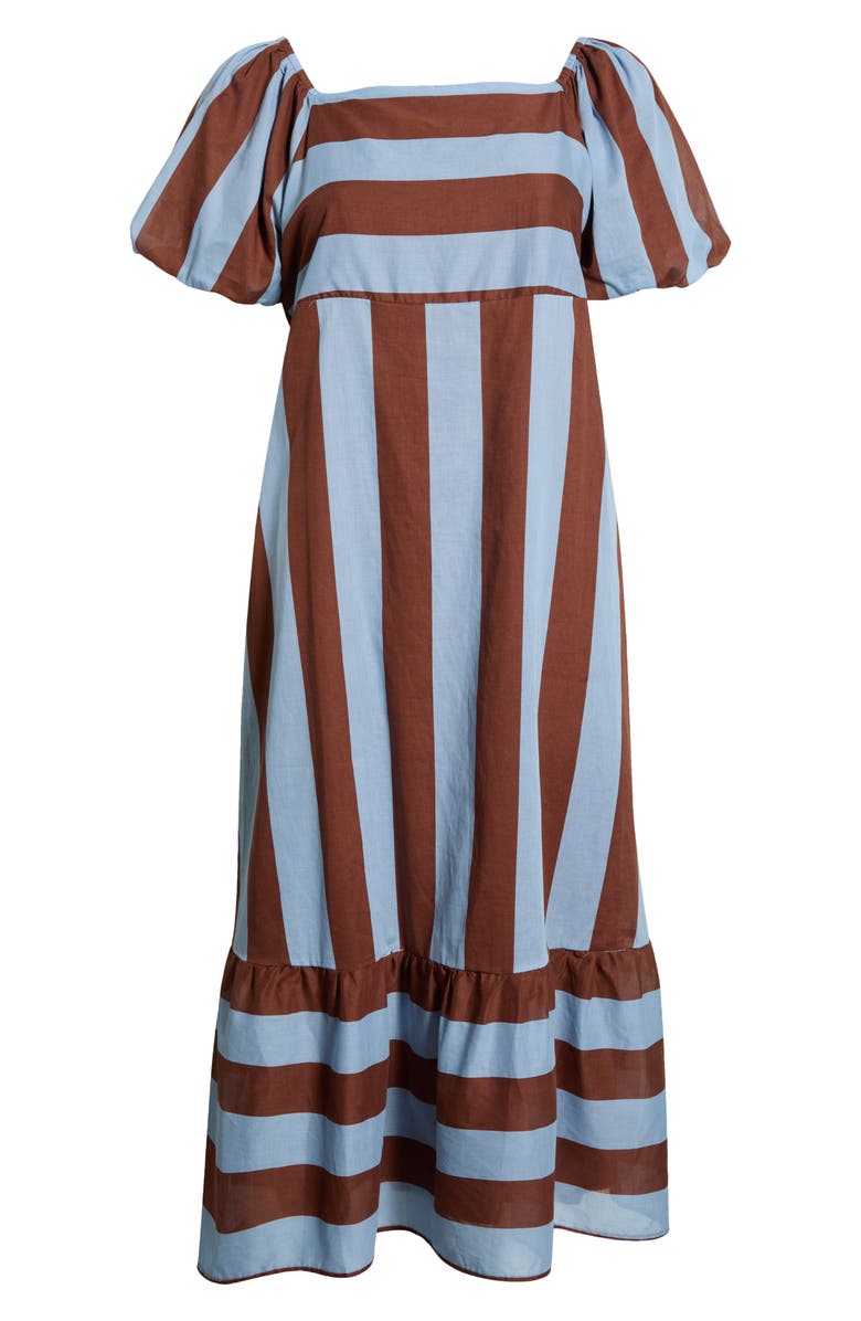 SUGARLIPS Evabella Xena Stripe Puff Sleeve Cotton Maxi Dress, Alternate, color, Brown-Blue