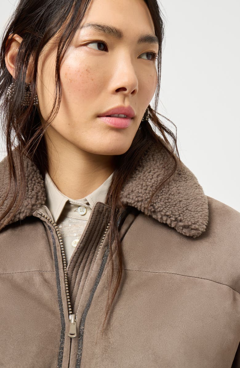 Brunello Cucinelli Suede down jacket, Alternate, color, Mud