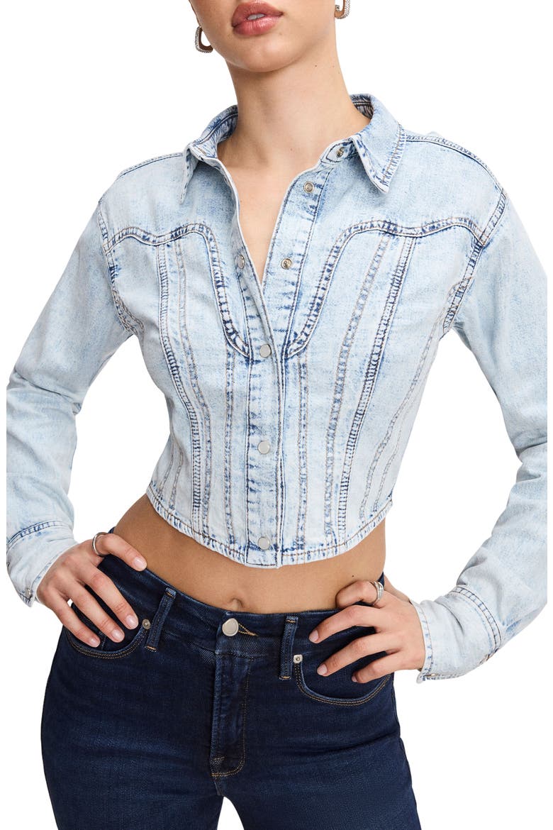 Dolly Denim Corset Shirt, Main, color, INDIGO1021