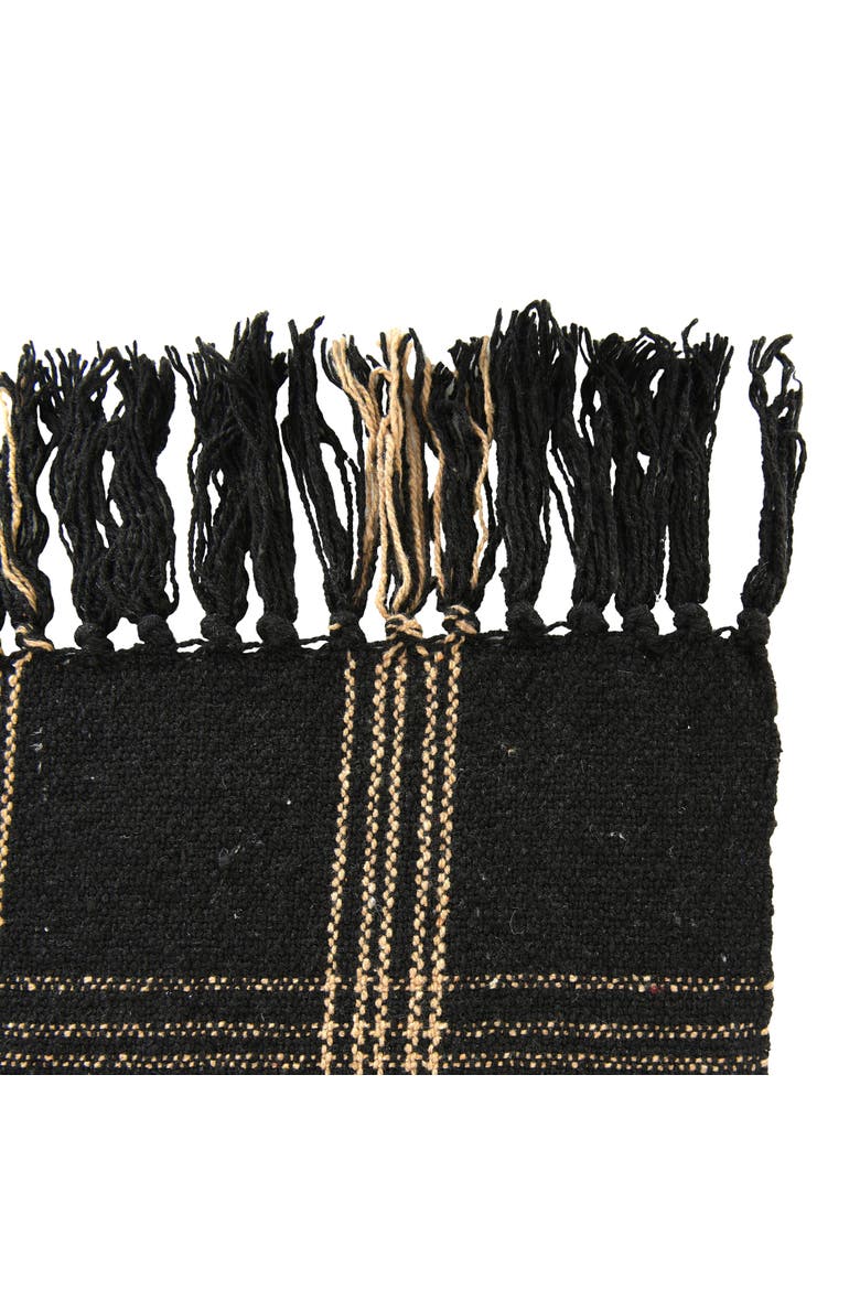 Soft Woven Reclaimed Cotton Blend Throw with Fringe, Black and Tan Plaid, Alternate, color, Black