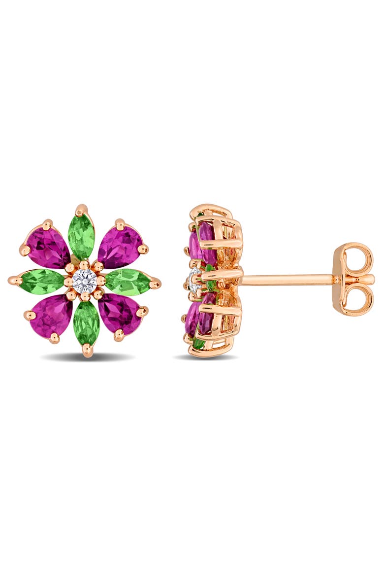 Gemstone Flower Stud Earrings Rose-Plated Silver, Main, color, Rose-Plated Sterling Silver