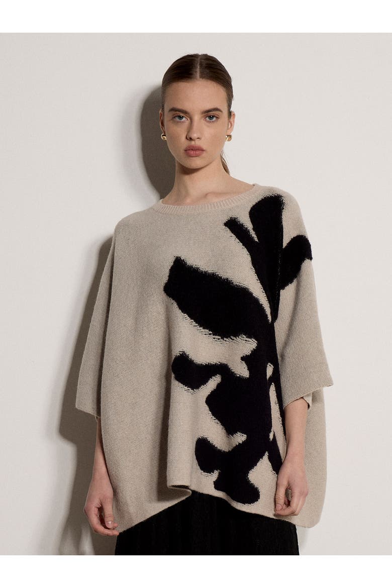 Side Fluffy Flower Cape Jumper, Alternate, color, Stone