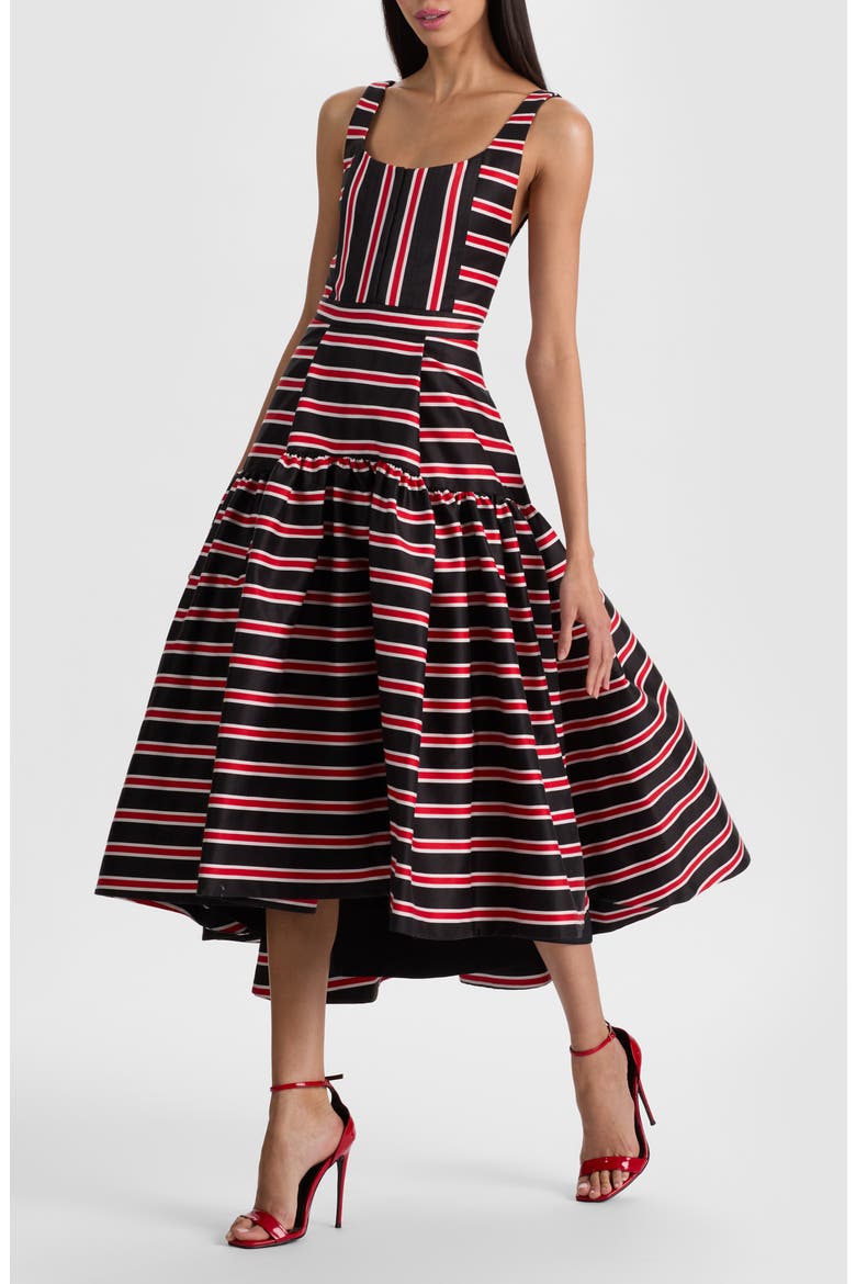 Diana Directional Stripe Structured Cotton Blend Dress, Alternate, color, TEAKWOOD STRIPE LARGE BLACK