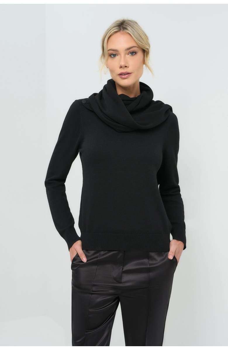 Anatomie Seneca Cashmere Blend Sweater with Scarf, Main, color, Black