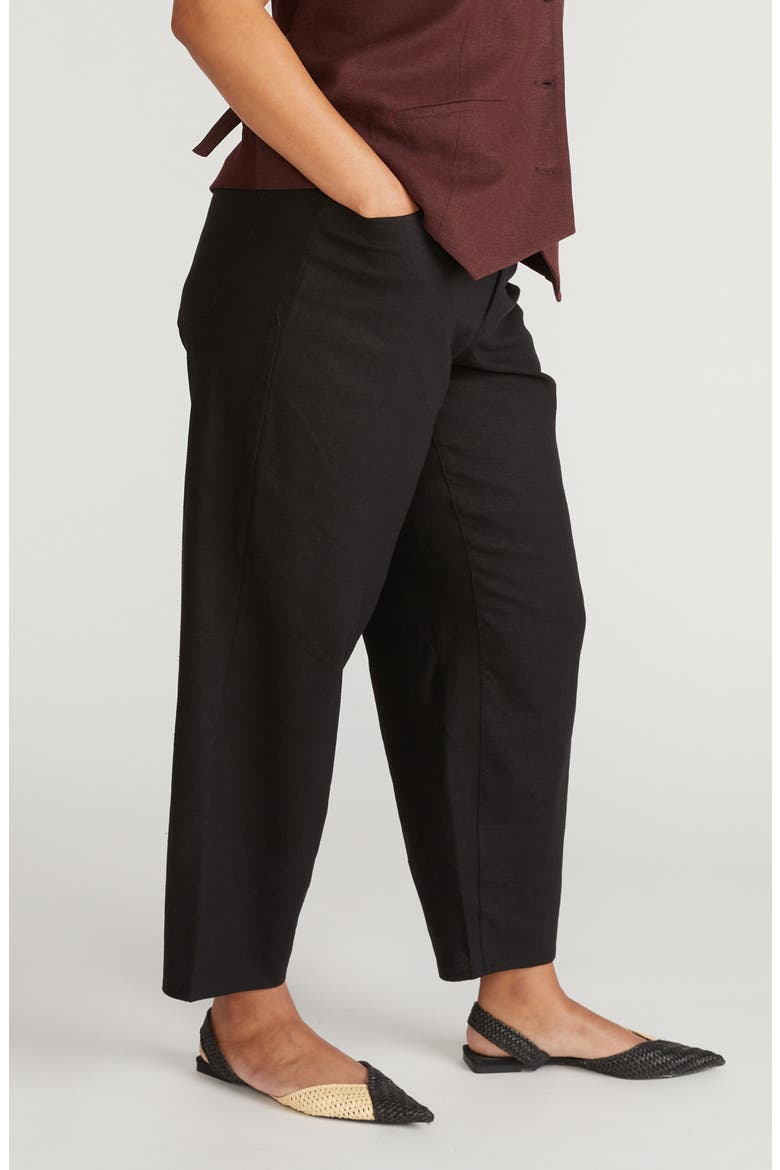 Lou High Waist Barrel Linen Blend Jeans, Alternate, color, BLACK