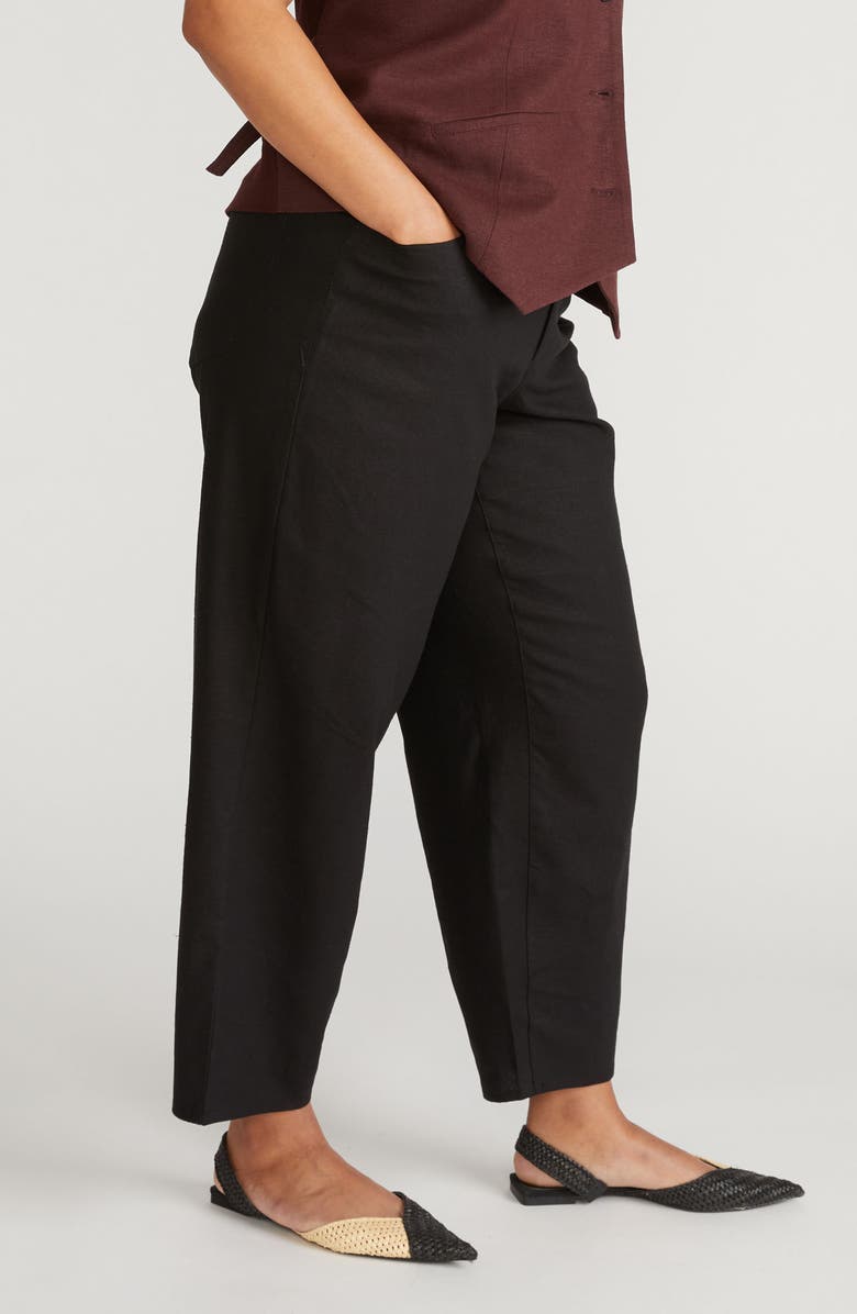 Universal Standard Lou High Waist Barrel Linen Blend Jeans, Alternate, color, Black