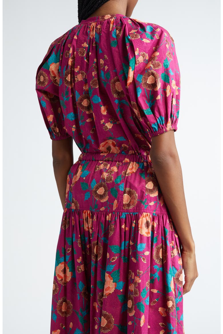 Loli Print Puff Sleeve Split Neck Cotton Top, Alternate, color, RUBY FLORA