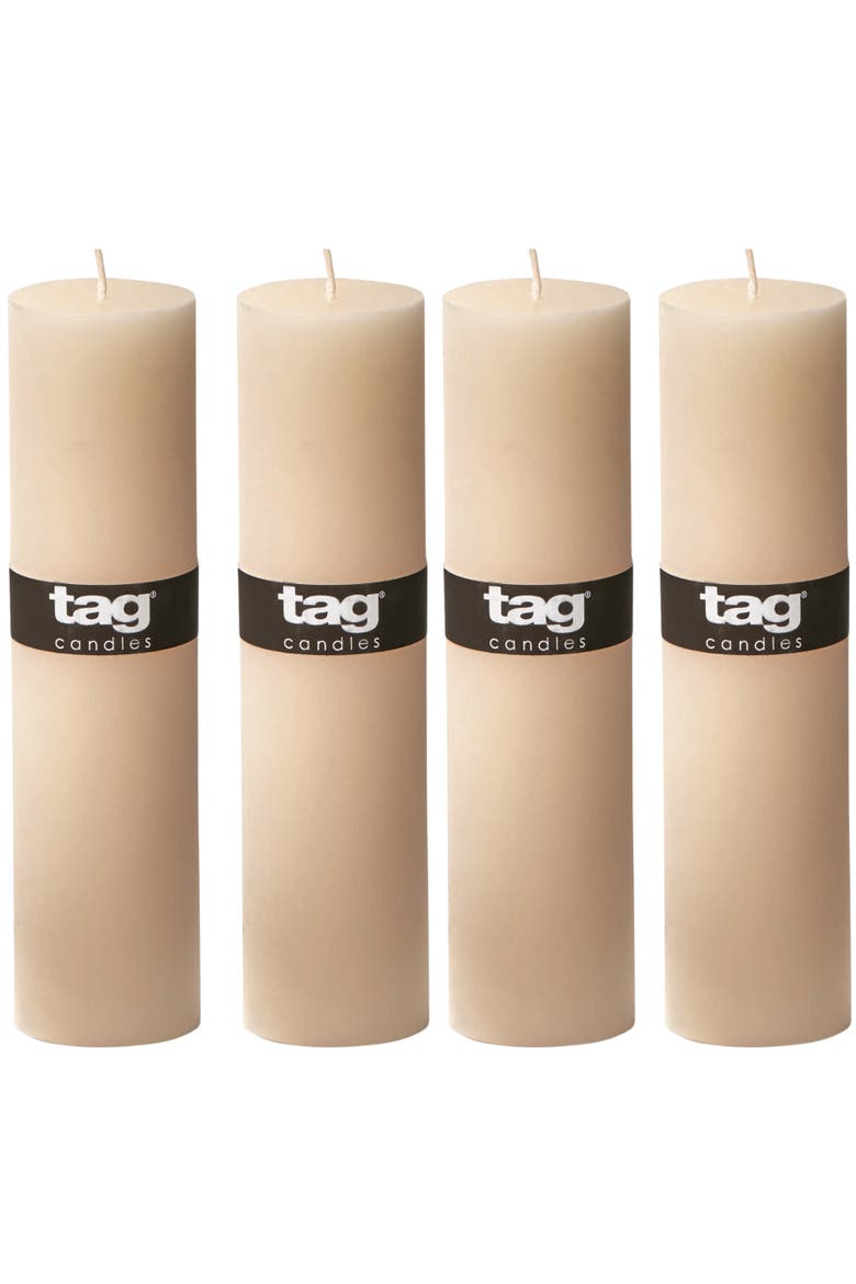 Chapel Ivory Pillar Candles Unscented Long Burning Set of 4, Main, color, Beige