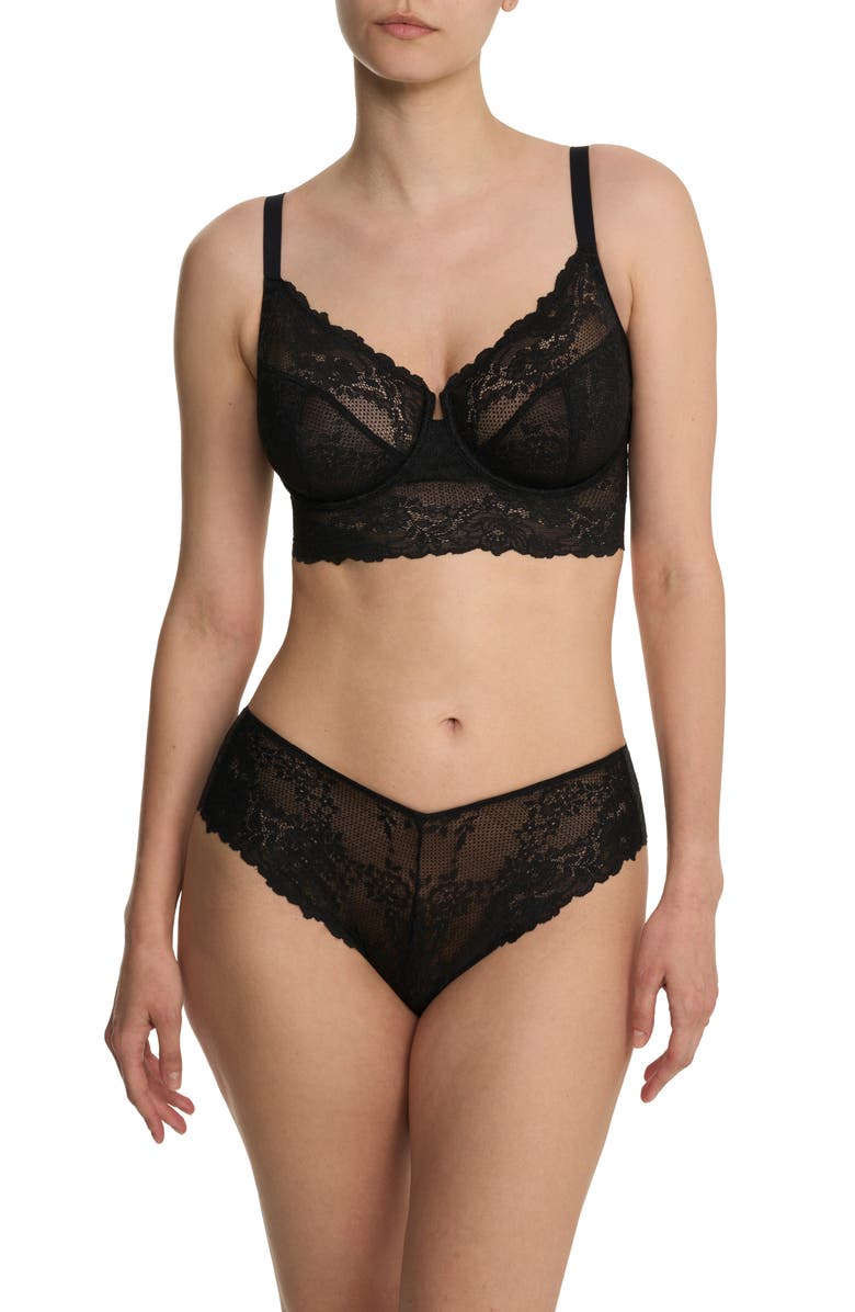 Natori Heavenly Full Coverage Longline Lace Underwire Bra, Alternate, color, Black