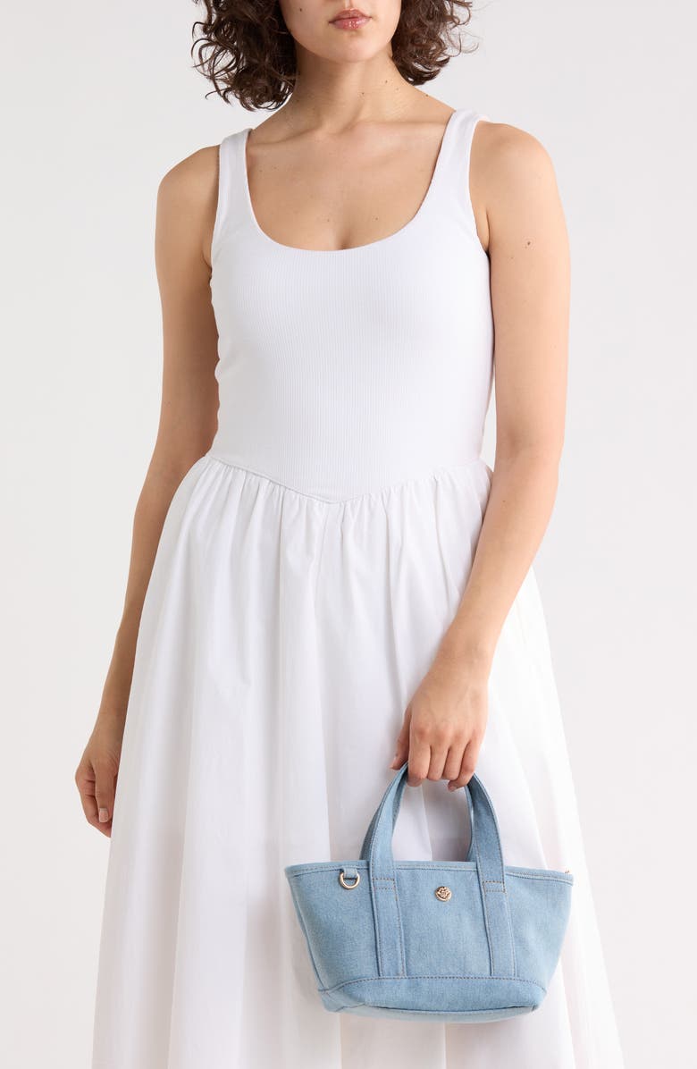 Nanette Lepore Small Convertible Denim Twill Satchel with Accessories, Alternate, color, Blue Jeans Denim