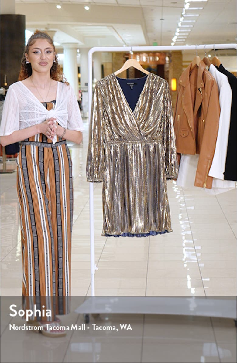 Metallic Pleated Long Sleeve Cocktail Dress, sales video thumbnail