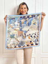 SILKSILKY Pure Silk Scenery Pattern Square Scarf