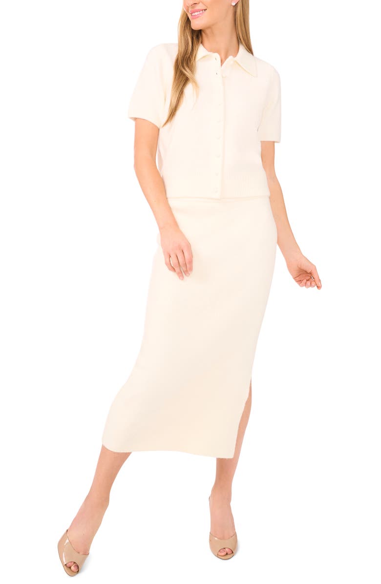 Ted Baker Short Sleeve Polo Sweater, Alternate, color, Warm White