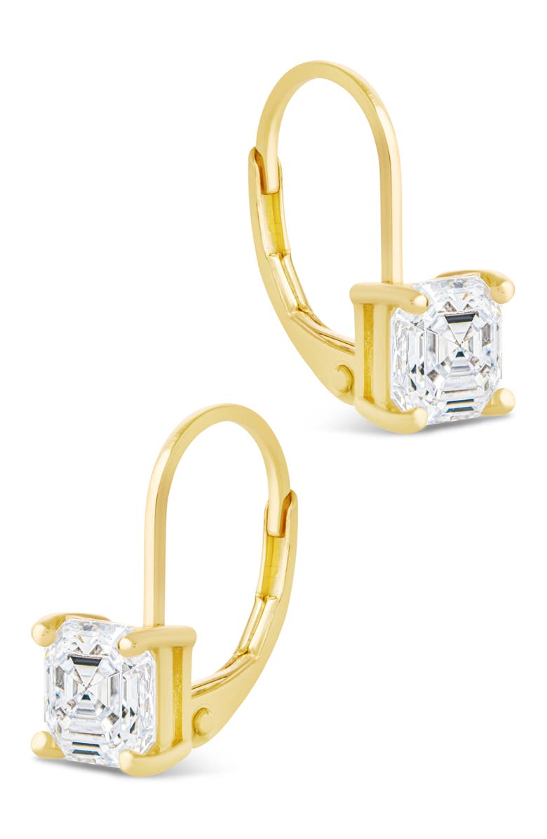 Sterling Forever Princess Cut Cubic Zirconia Lever-Back Earrings, Alternate, color, Gold