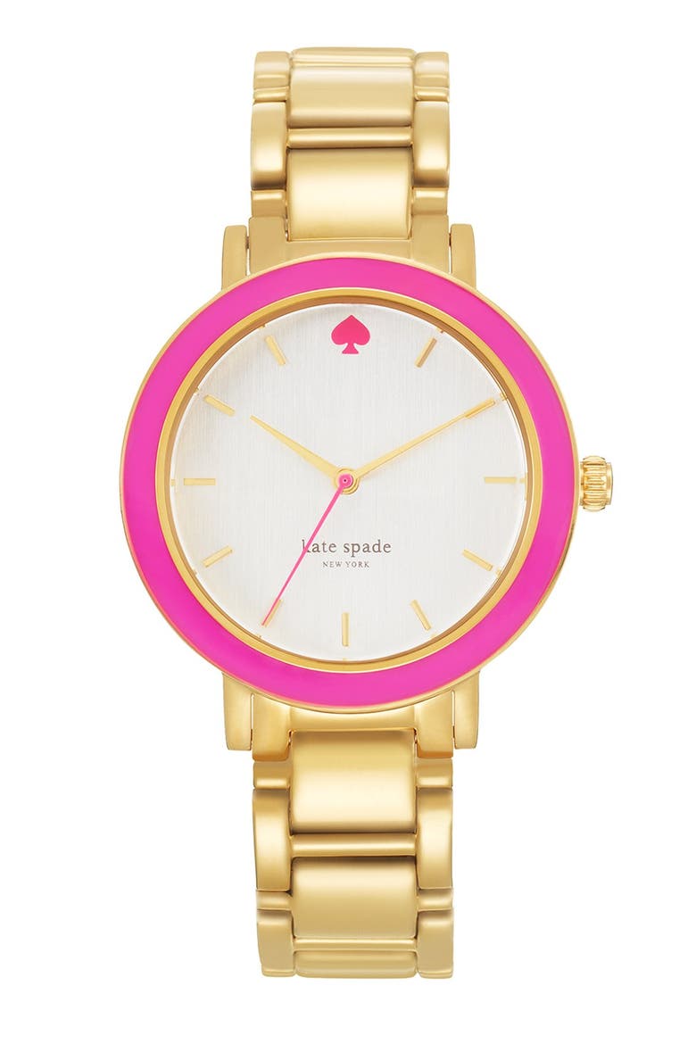 'gramercy' enamel bezel bracelet watch, 36mm, Main, color, GOLD/ PINK