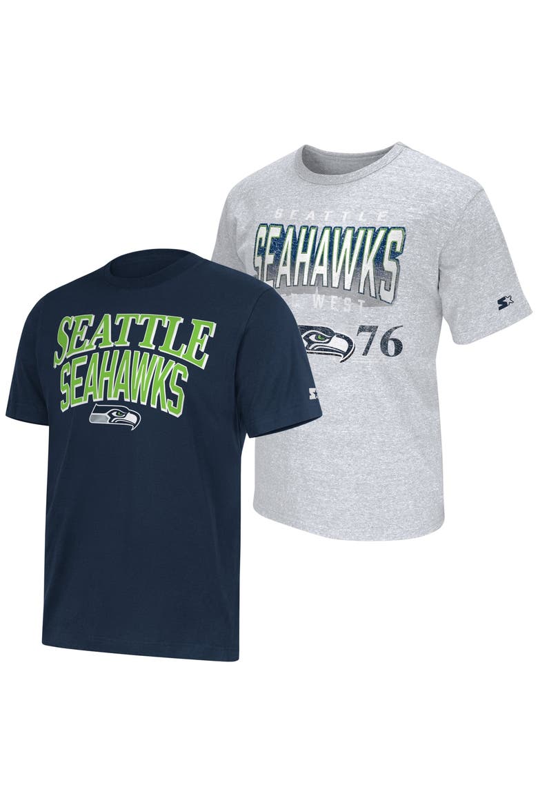 Men's Starter  College Navy/Heather Gray Seattle Seahawks Two-Pack Logo T-Shirt Set, Main, color, College Navy